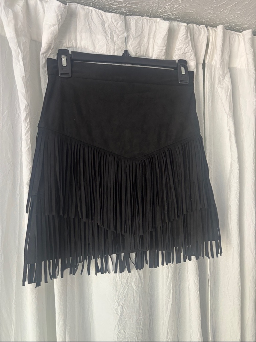 Altar'd State Black Suede Fringe Mini Skirt